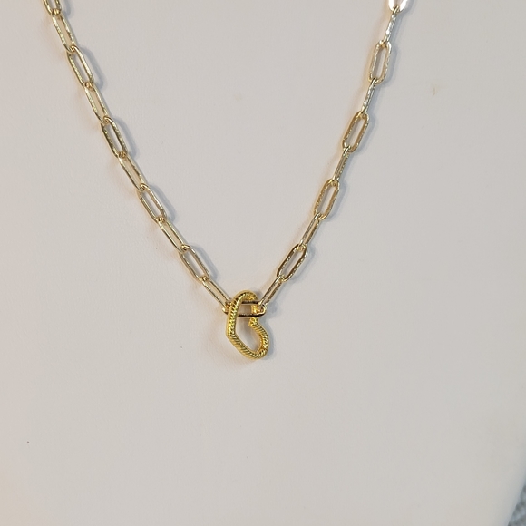 18KGP STAINLESS STEEL PAPERCLIP NECKLACE with heart charm NWT - Picture 4 of 9